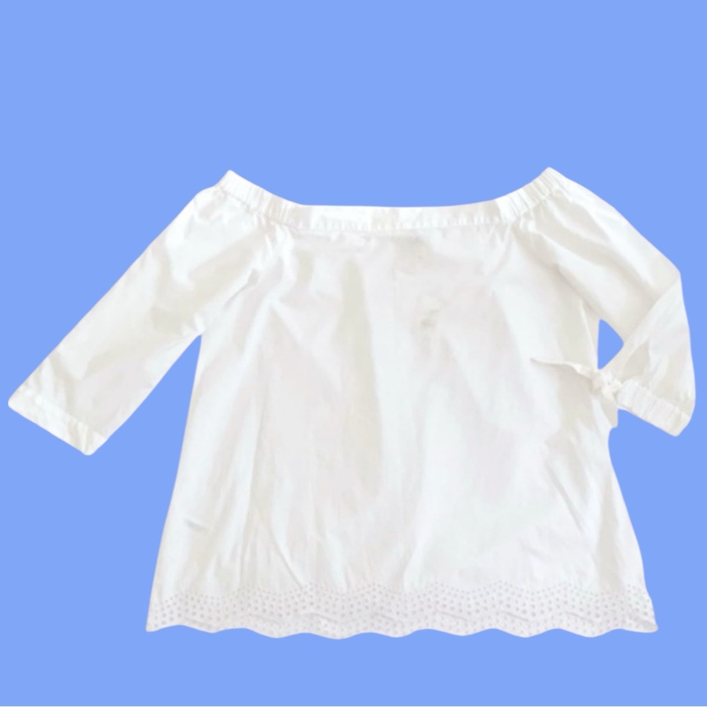 LOFT OUTLET Cotton Off-Shoulder Eyelet Bottom Blouse in White Size Medium - Picture 2 of 8